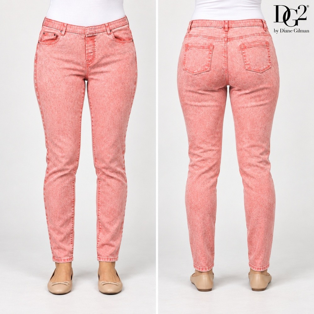 DG2 by Diane Gilman Jeans Womens L Coral Acid Wash Stretch Pull On Slim Vintage